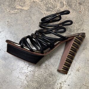 Elie Tahari Black and Gold Strappy Heels